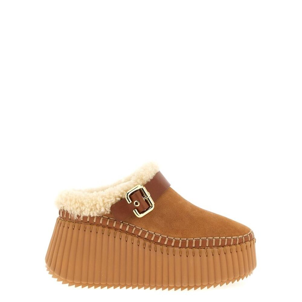 Chloé Brown Cowhide Wedge Women's Sandals